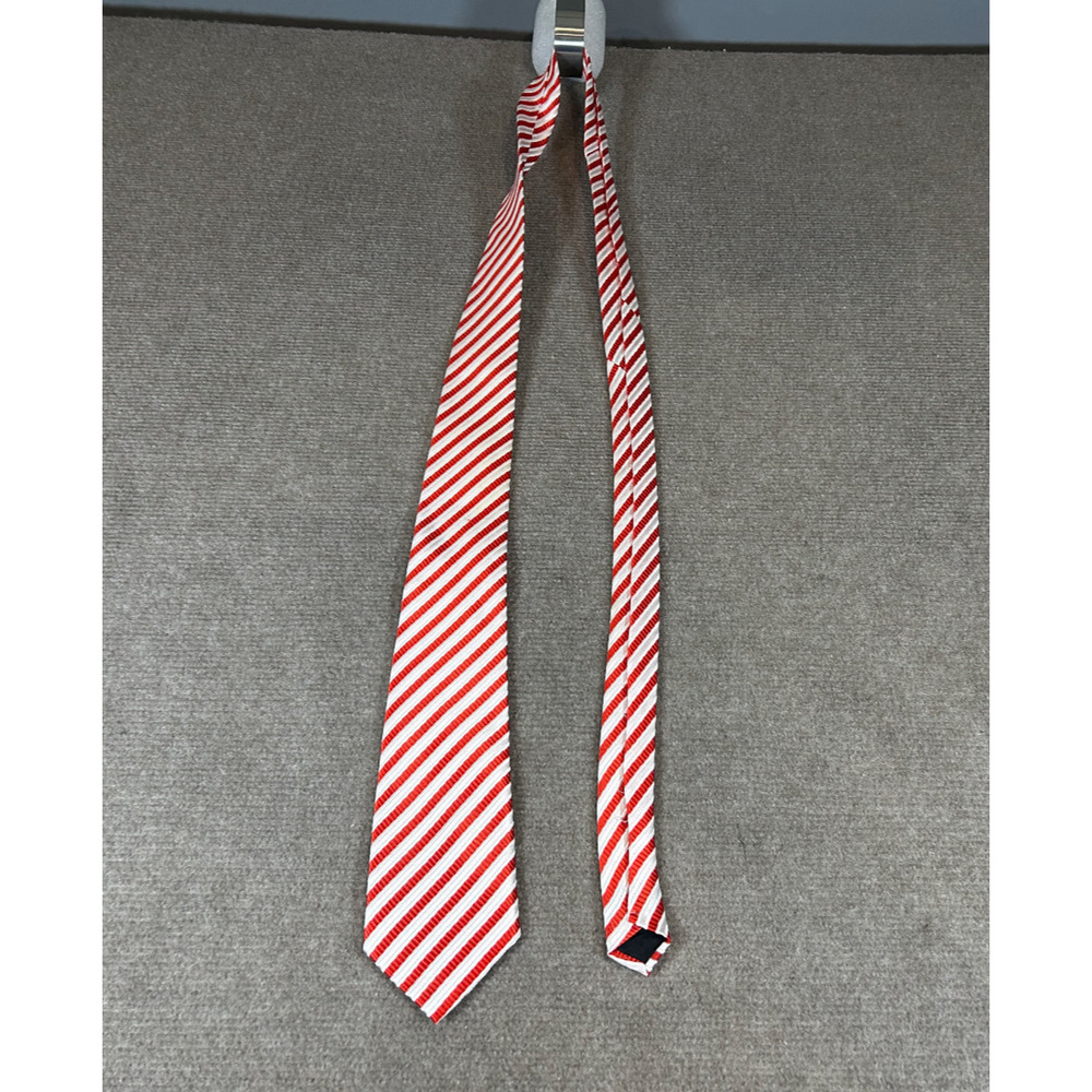 Kai Long Silk Tie Red and White Repp/Striped Tie